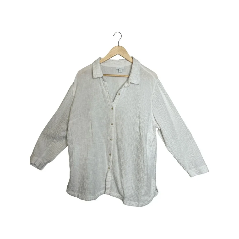 J. Jill White Crinkle Cotton Gauze Button Down Shirt Plus Size 2X Boho - Picture 1 of 8